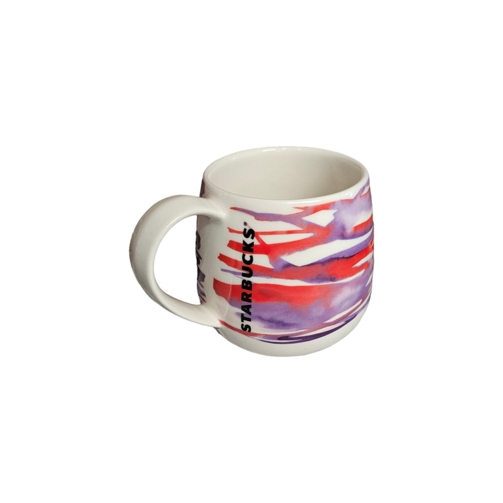 Starbucks 2016‎ Espresso Demitasse White W/ Red & Purple Watercolor 12 Oz Cup